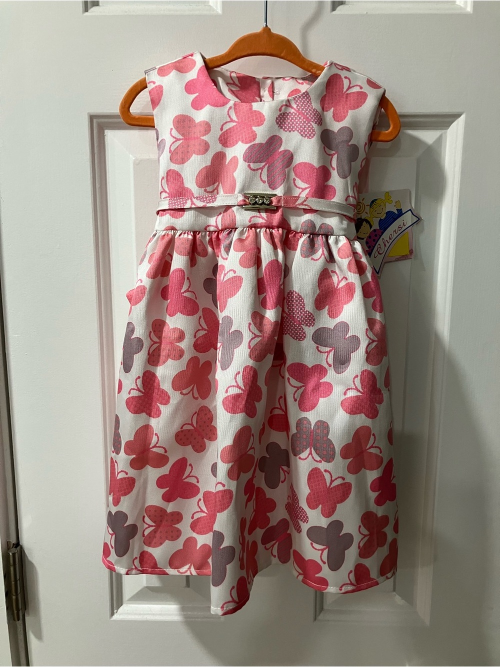 Girls' Party Dress with Pink Butterfly Print